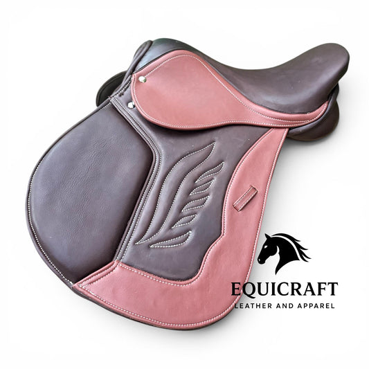 Double tone Premium Close Contact Saddle | Brown Leather English Riding Saddle for Training & Jumping