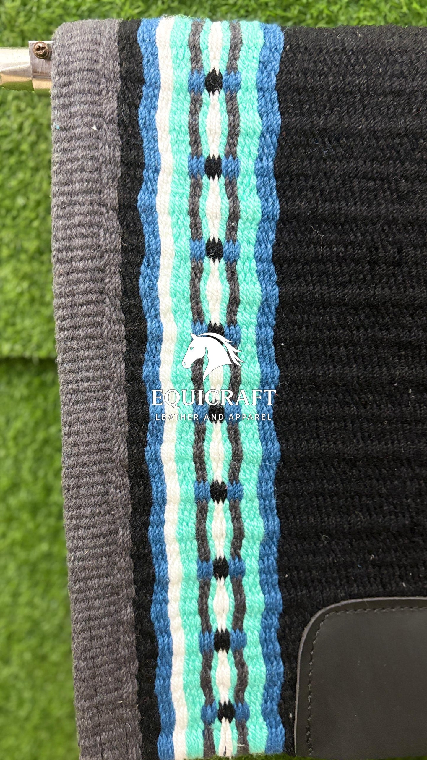 Black Mint Blue Wool Western Saddle Pad – Aztec Zigzag Show Pad | Horse Blanket Barrel Racing Rodeo Ranch Tack