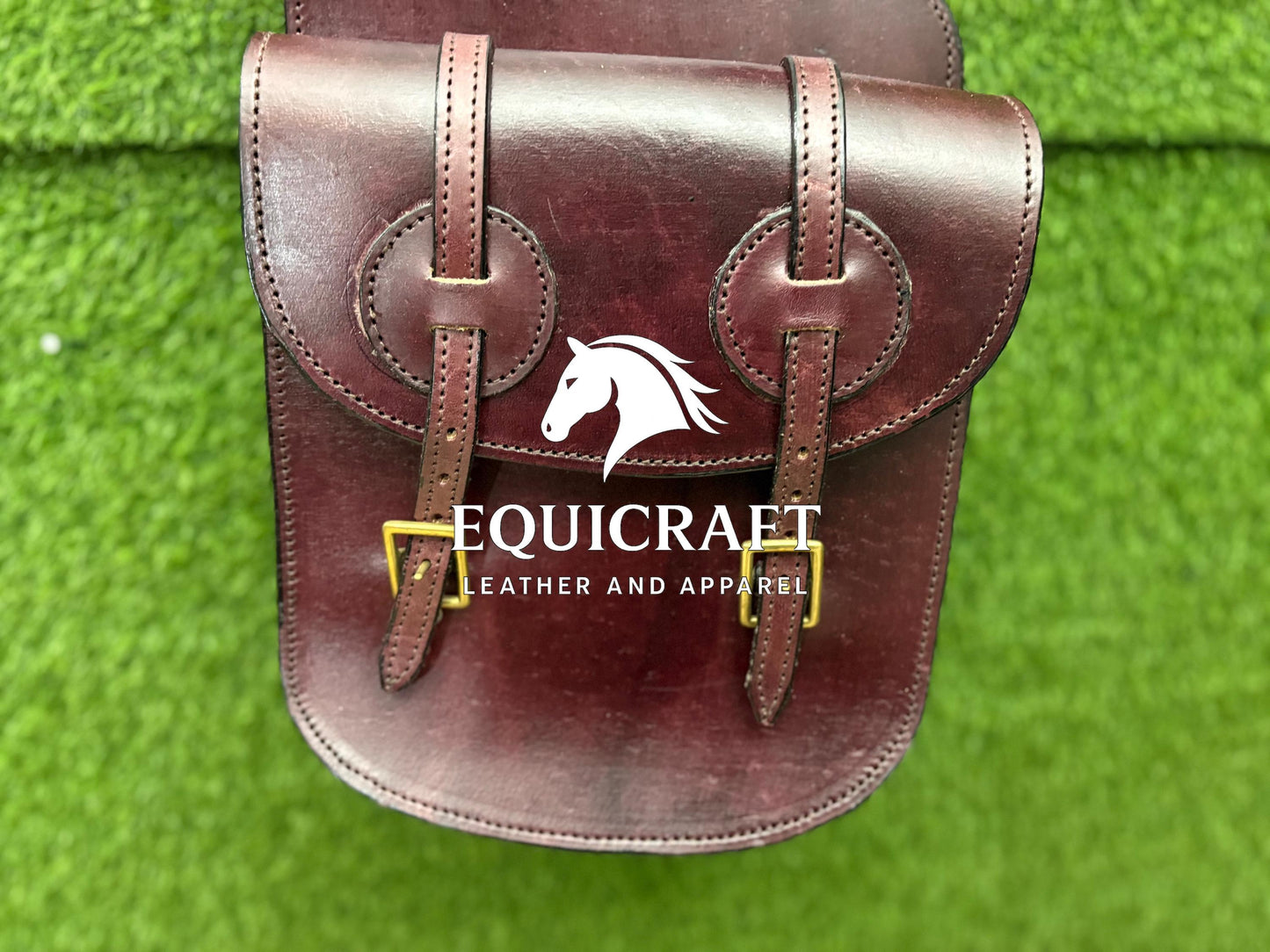 Burgundy Leather Western Saddle Bag – Double Ring Buckle Horse Trail Bag | Brass Hardware Cowboy Riding Tack