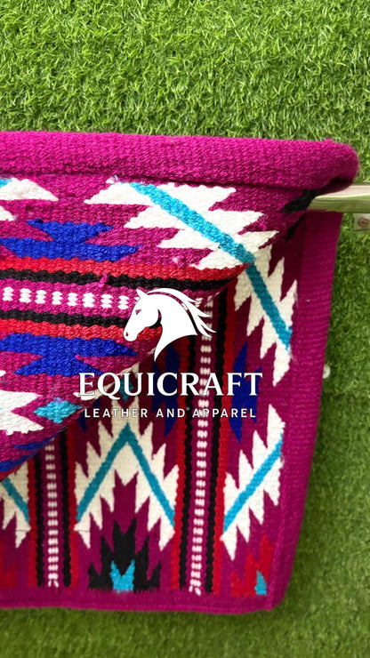 Western Show Saddle Pad | Magenta Pink White Turquoise Wool Blanket | Hand-Woven Southwestern Horse Saddle Pad | Barrel Racing Pad