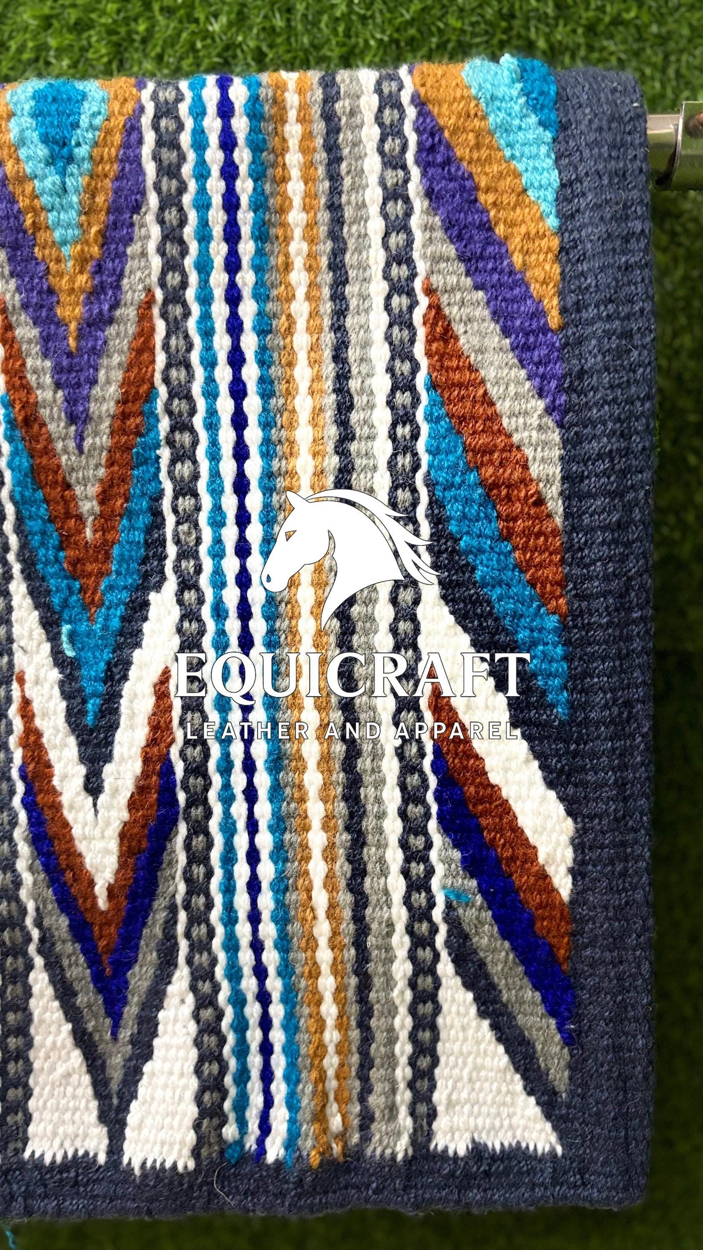 Aztec Western Saddle Blanket | Multicolor Turquoise Purple Gold Wool Pad | Hand-Woven Southwestern Horse Saddle Blanket | Show Pad
