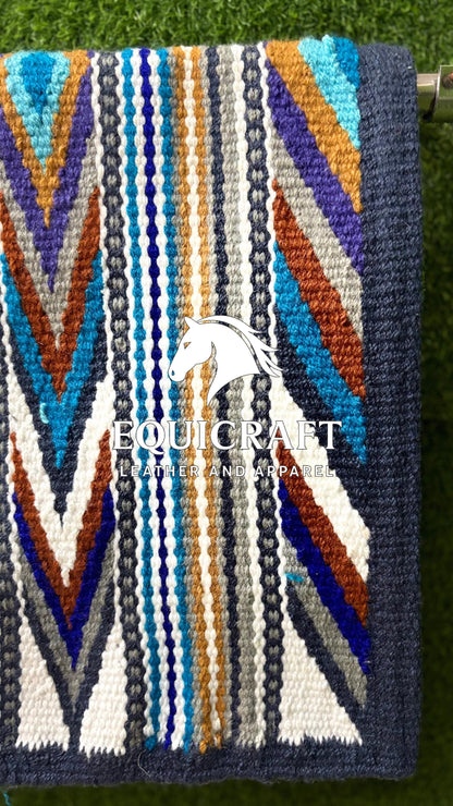 Aztec Western Saddle Blanket | Multicolor Turquoise Purple Gold Wool Pad | Hand-Woven Southwestern Horse Saddle Blanket | Show Pad