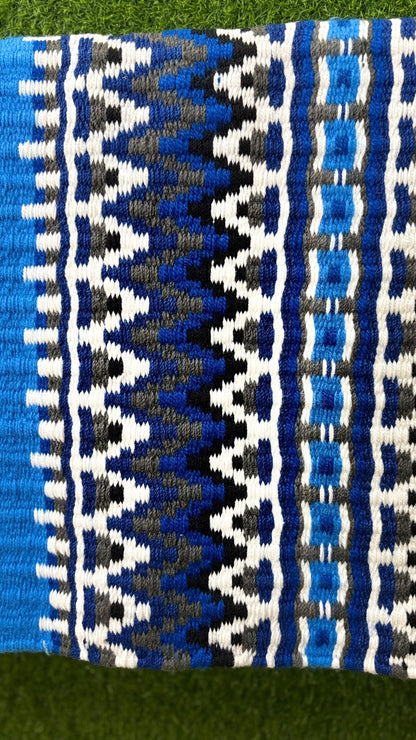 Western Saddle Pad Blanket | Show Pad | Blue Aztec Wool Horse Blanket | Trail Riding Pad | Horse Tack Gift