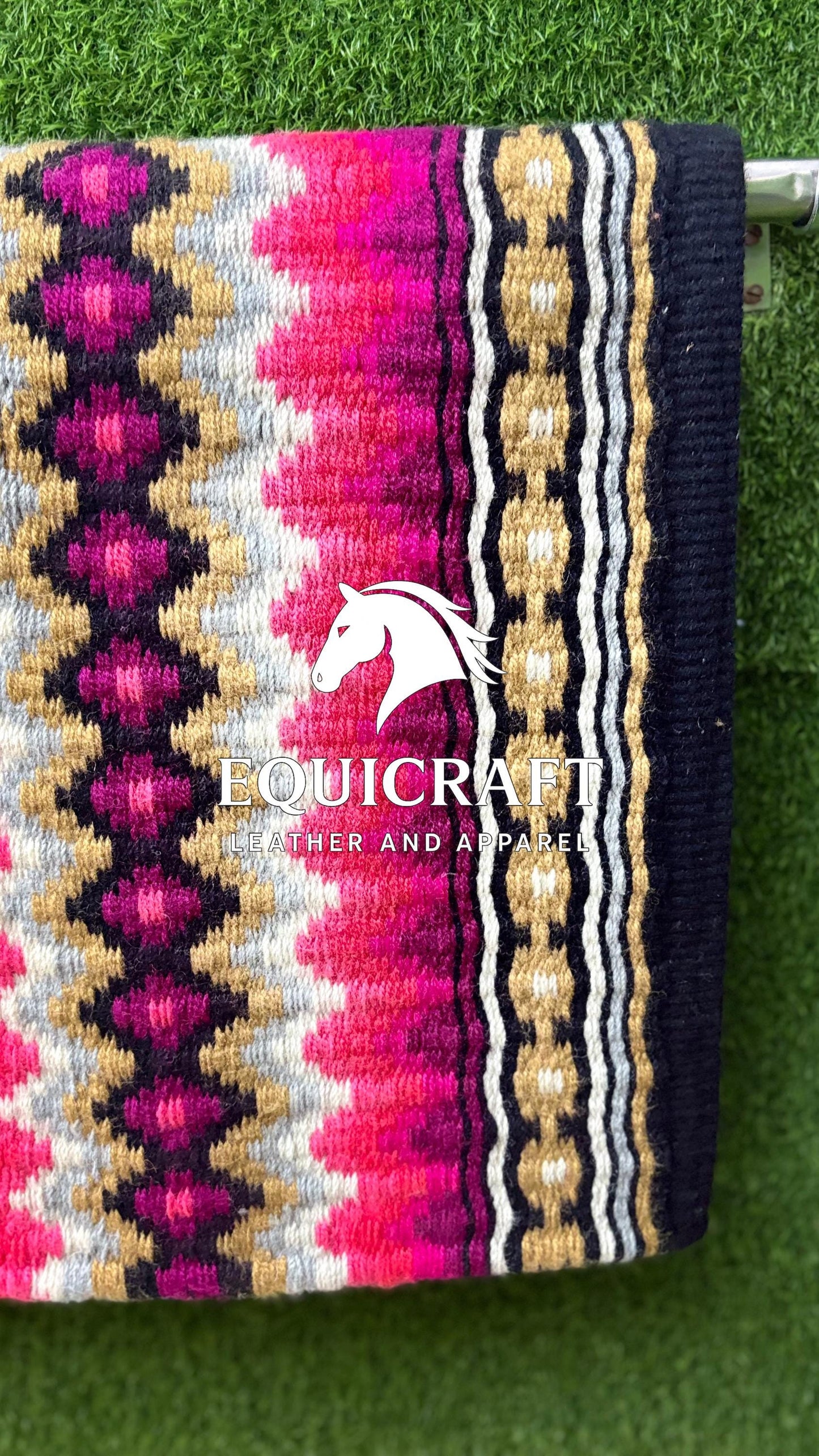 Western Saddle Pad | Black Pink Gold Aztec Wool Horse Blanket | Show Saddle Pad | Trail Riding Pad | Reining Pad | Quarter Horse Pad |