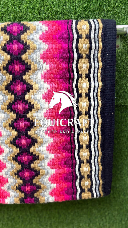 Western Saddle Pad | Black Pink Gold Aztec Wool Horse Blanket | Show Saddle Pad | Trail Riding Pad | Reining Pad | Quarter Horse Pad |