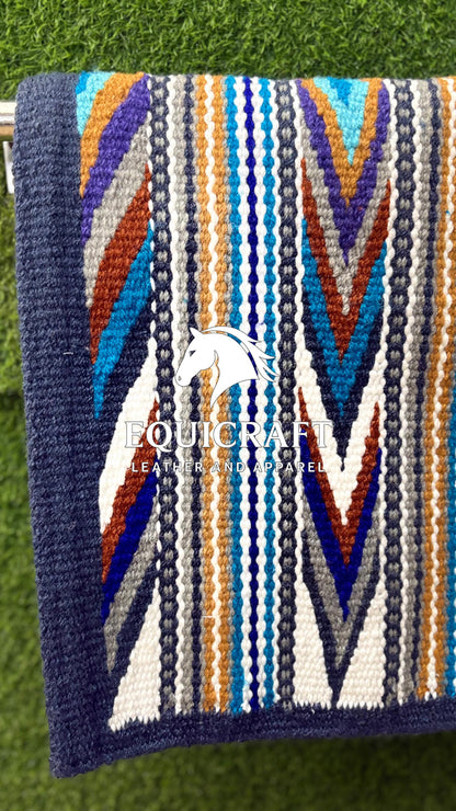 Aztec Western Saddle Blanket | Multicolor Turquoise Purple Gold Wool Pad | Hand-Woven Southwestern Horse Saddle Blanket | Show Pad