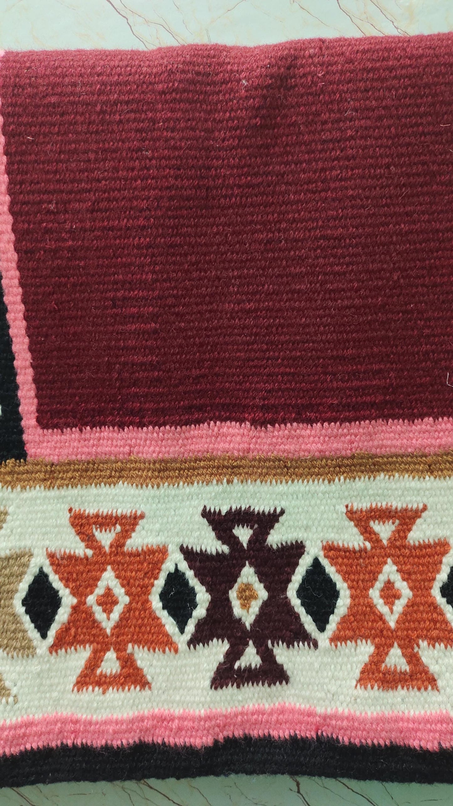 Burgundy Pink Wool Western Saddle Blanket – Aztec Cross Diamond Show Blanket | Horse Pad Barrel Racing Rodeo Tack