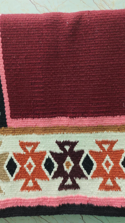 Burgundy Pink Wool Western Saddle Blanket – Aztec Cross Diamond Show Blanket | Horse Pad Barrel Racing Rodeo Tack
