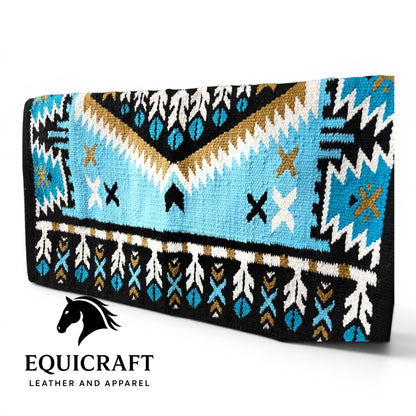 Sky Blue Turquoise Black White Southwestern Woven Wool Saddle Blankets Show Pads"
